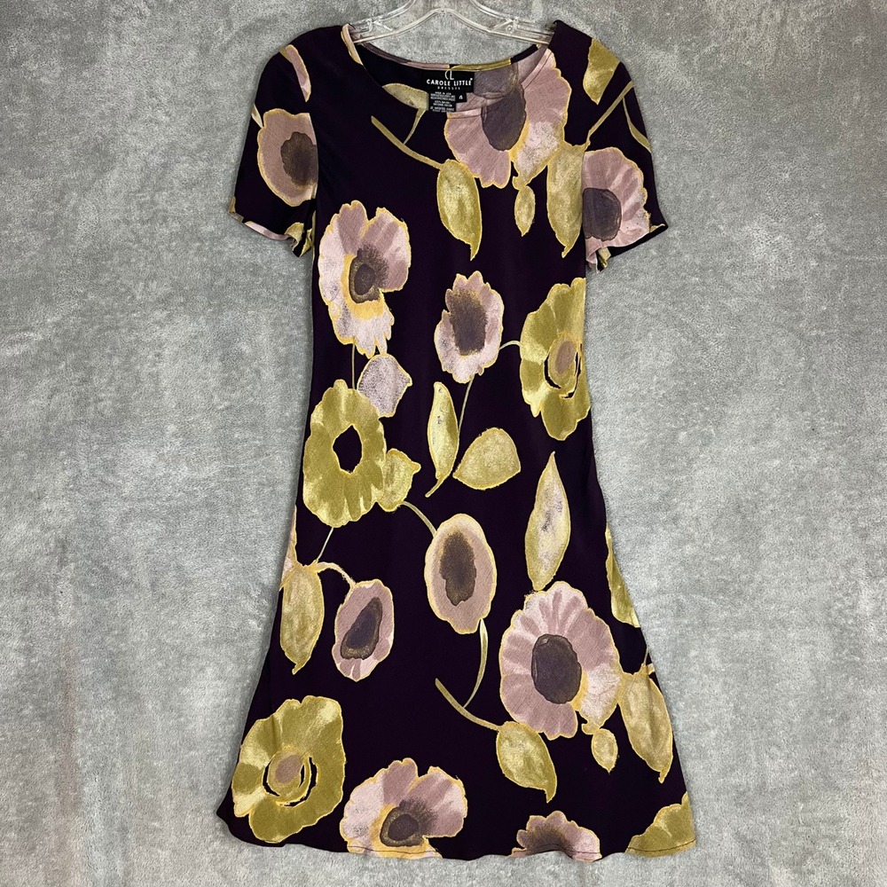 Vintage 90s Carole Little Dress Womens 4 Short Floral Minimalist Teacher